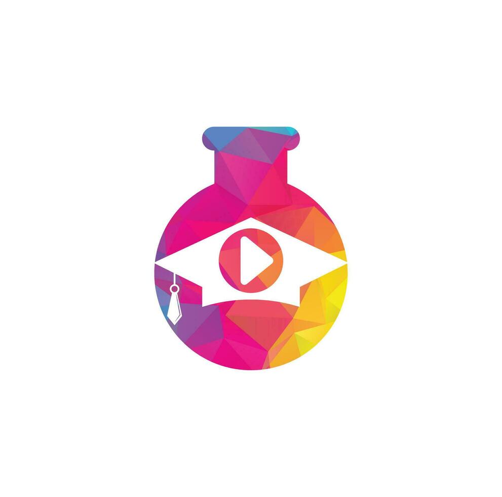 Education media player lab shape concept vector logo design. School play logo template design