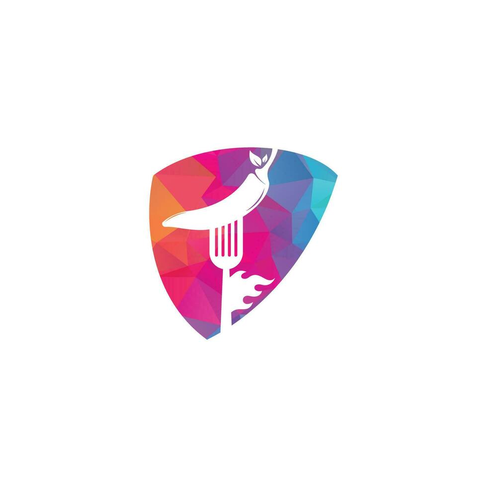 chile caliente con diseño de logotipo de tenedor. plantilla de logotipo de chili y tenedor adecuada para comida picante, menú de restaurante. vector