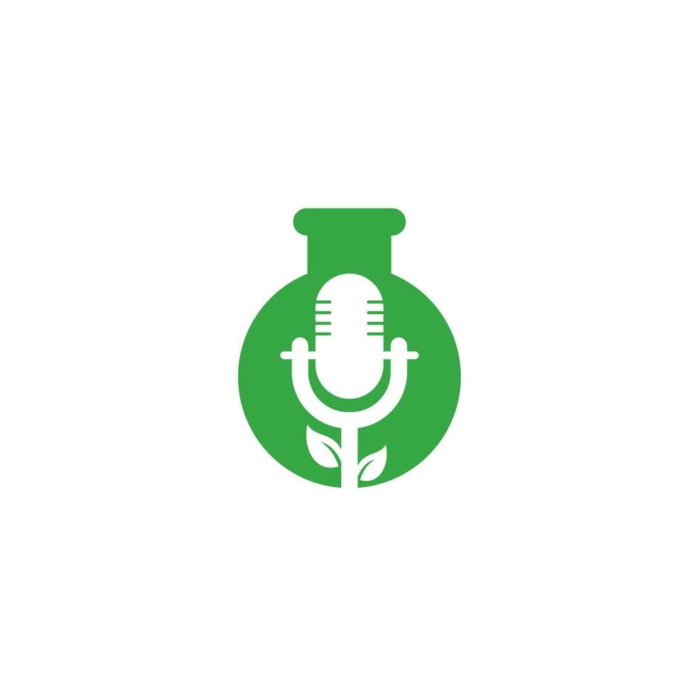 plantilla de diseño de logotipo de concepto de forma de laboratorio de podcast de hoja. vector de plantilla de logotipo de podcast de naturaleza. logotipo de la naturaleza del podcast.