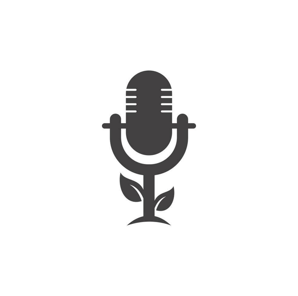 plantilla de diseño de logotipo de podcast de hoja. vector de plantilla de logotipo de podcast de naturaleza. logotipo de la naturaleza del podcast.