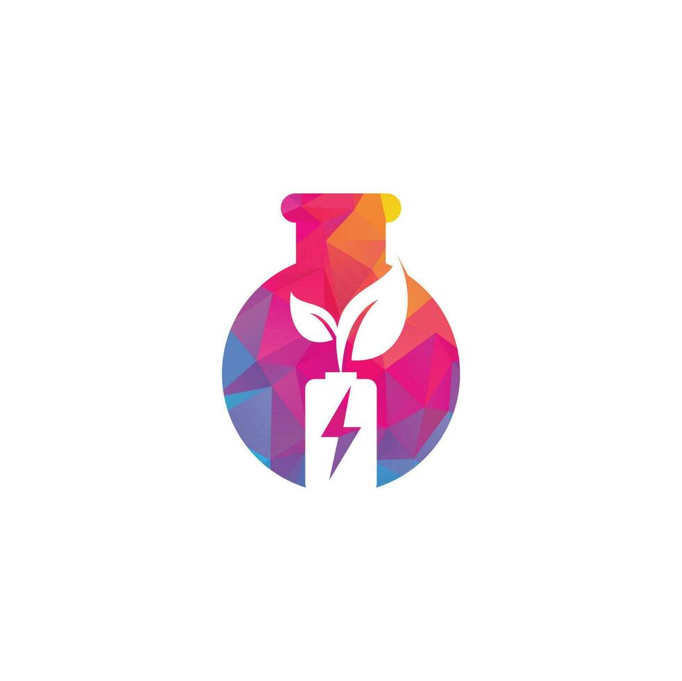 Battery leaves lab shape concept vector logo design. Battery and leaf icon natural energy symbol design element logo template