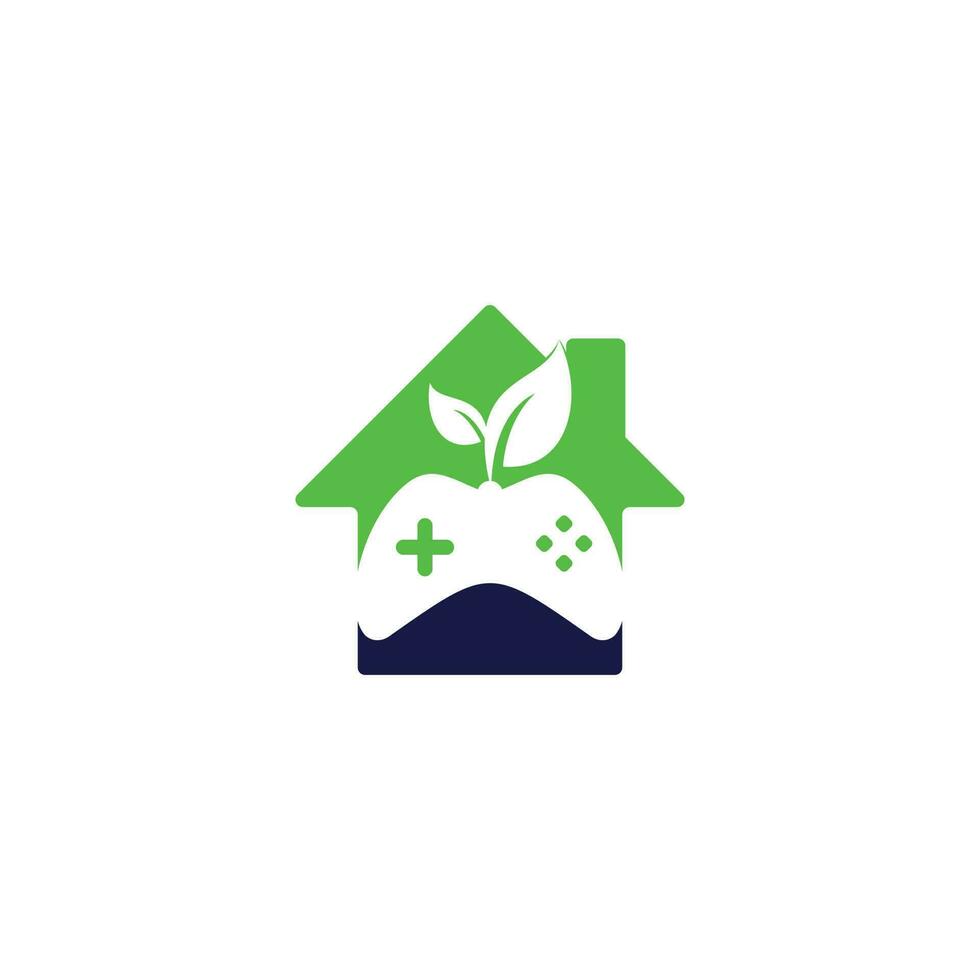 Game and leaf home shape concept logo design template. Gaming and leaf logo design template. vector