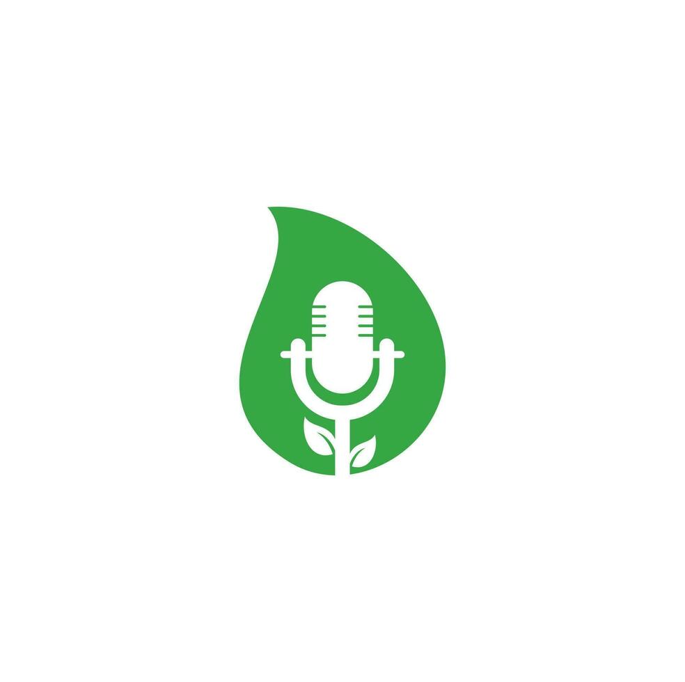 plantilla de diseño de logotipo de concepto de forma de gota de podcast de hoja. vector de plantilla de logotipo de podcast de naturaleza. logotipo de la naturaleza del podcast.