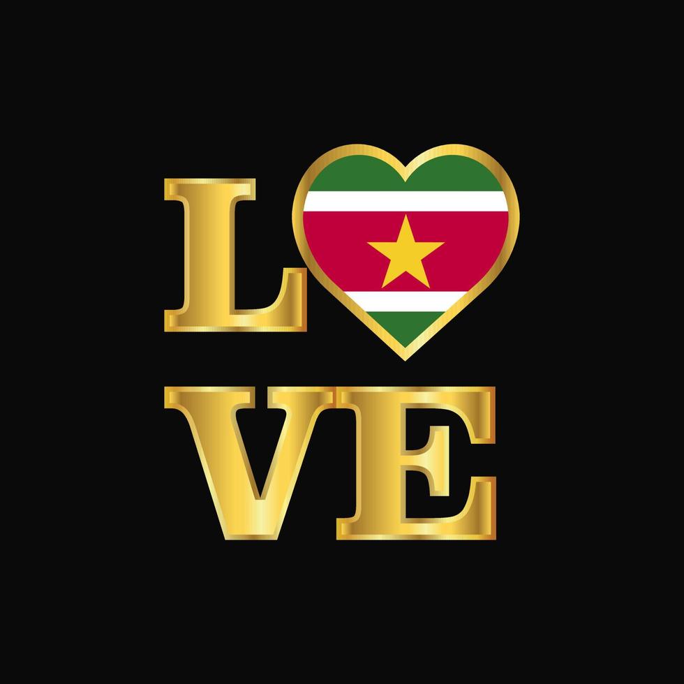 Love typography Suriname flag design vector Gold lettering