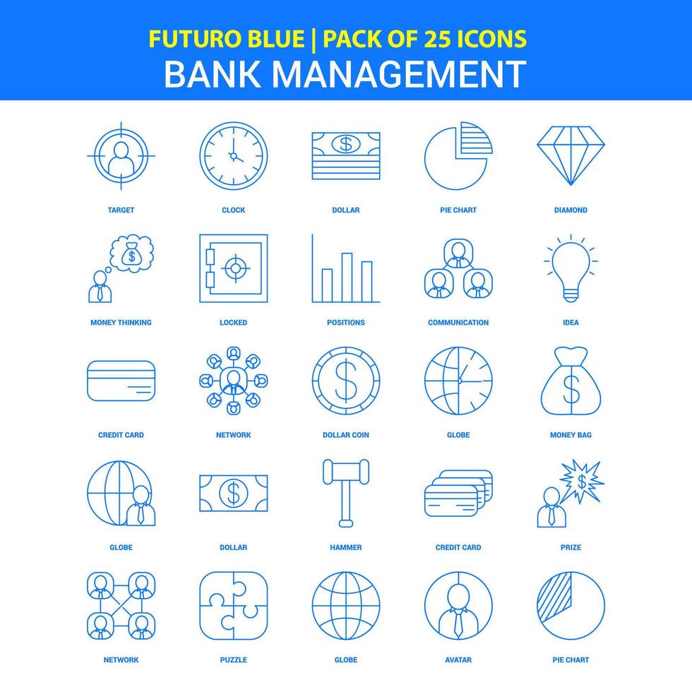 iconos de gestión bancaria paquete de iconos futuro blue 25 vector