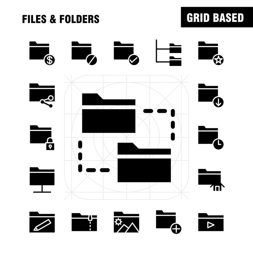 archivos y carpetas paquete de iconos de glifo sólido para diseñadores y desarrolladores iconos de carpeta de conexión archivos de red editar carpeta lápiz escribir vector