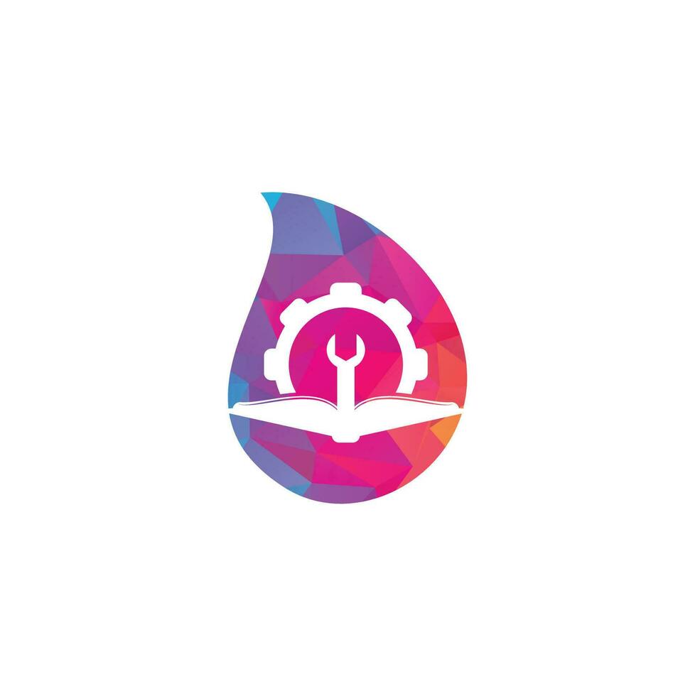 Repair Book drop shape concept Logo Template Design Vector. Book and wrench logo design vector