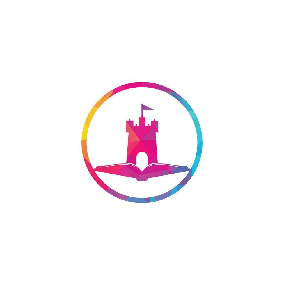 vector de diseño de plantilla de logotipo de libro de castillo. combinación de logo de libro y castillo. torre y símbolo o icono del mercado.