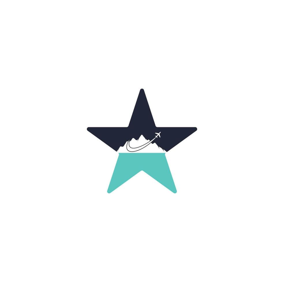 diseño de logotipo vectorial de concepto de forma de estrella de montaña y avión. diseño de logotipo de viaje. avión con logo de montaña vector