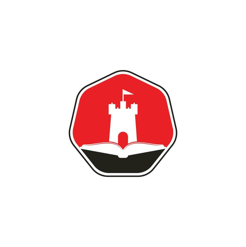 vector de diseño de plantilla de logotipo de libro de castillo. combinación de logo de libro y castillo. torre y símbolo o icono del mercado.