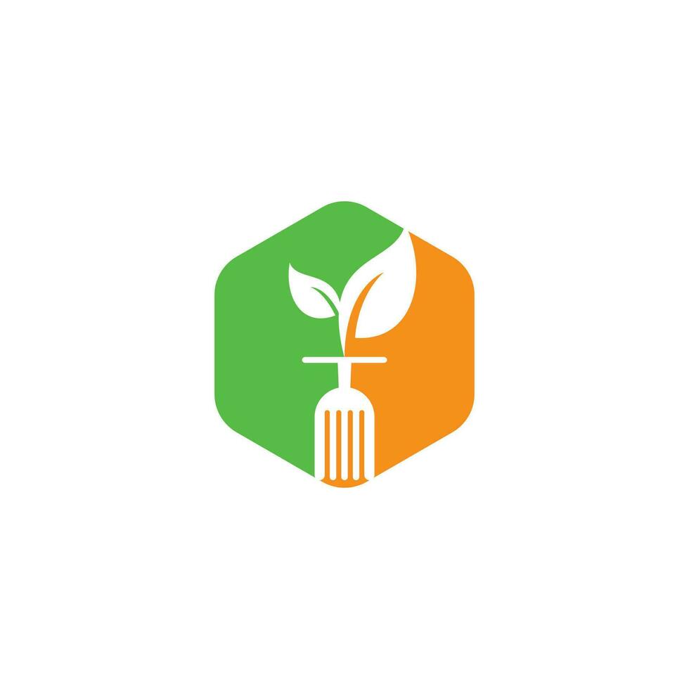 Healthy food logo template. Organic food logo with spoon and leaf symbol. vector