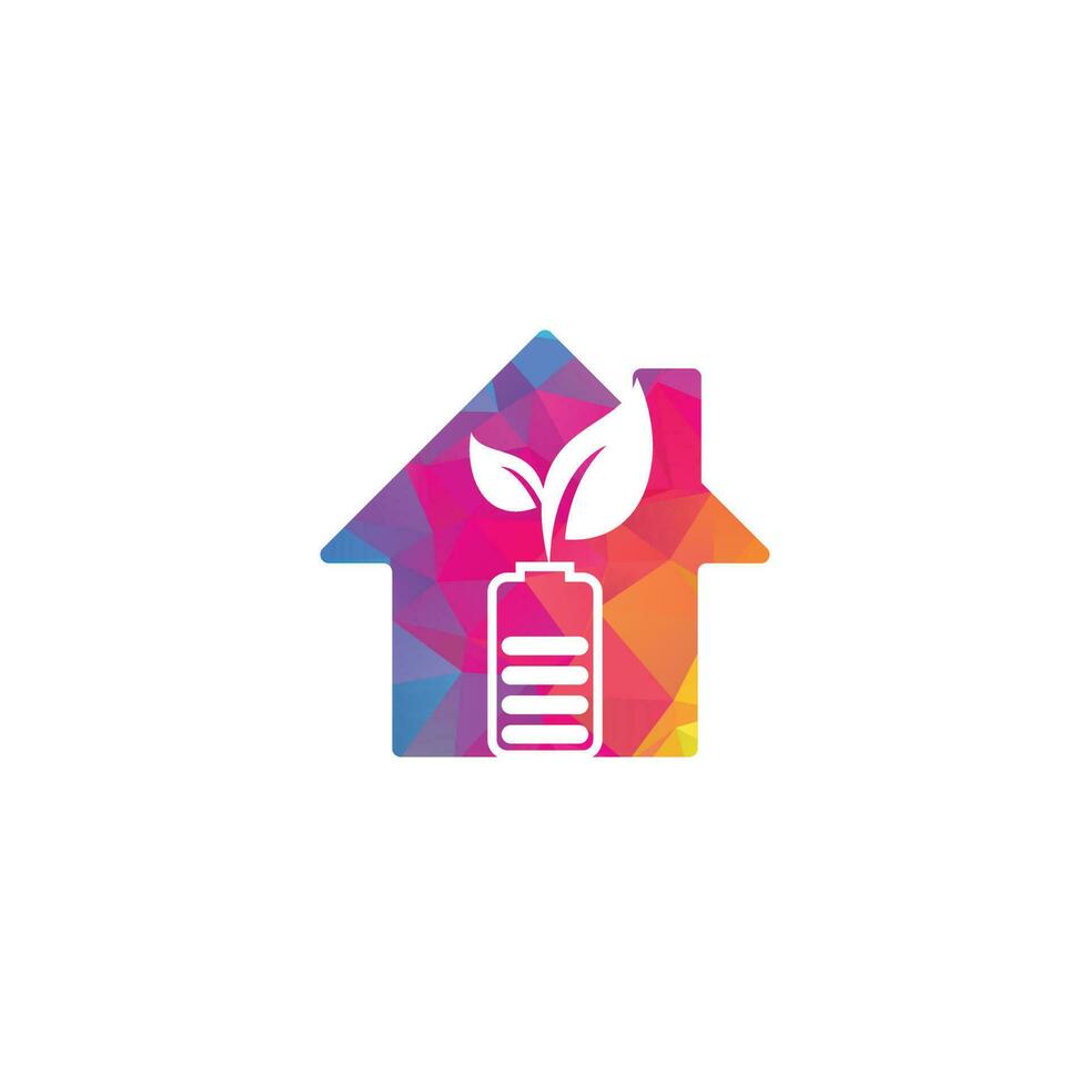 Battery leaves house shape concept vector logo design. Battery and leaf icon natural energy symbol design element logo template