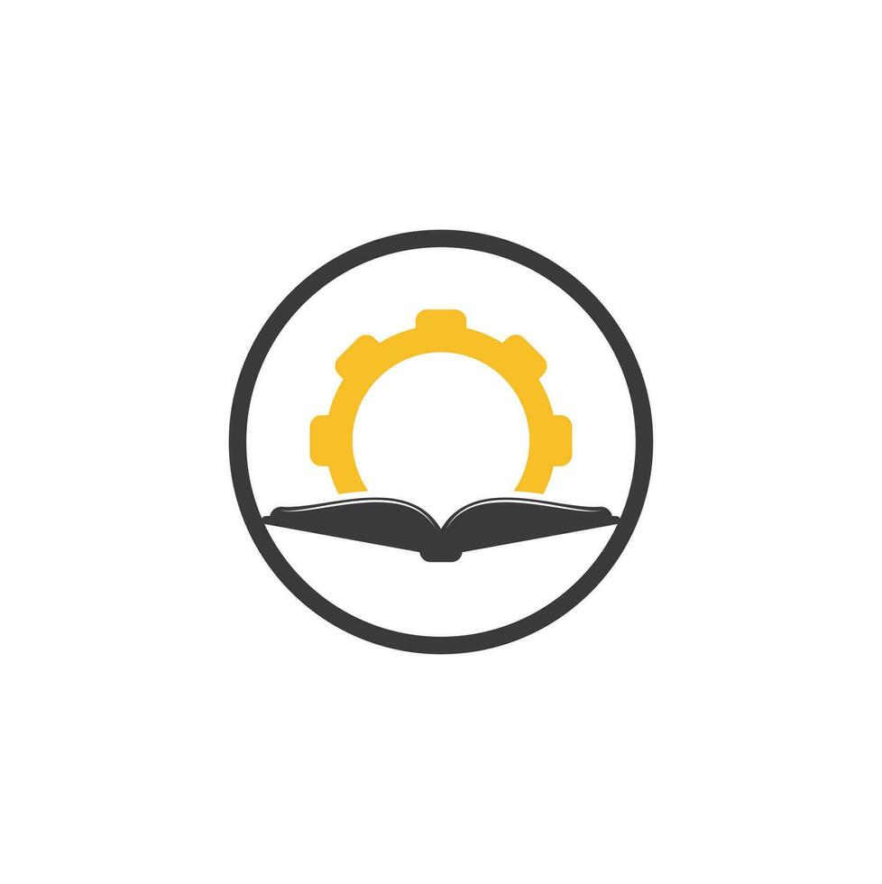 Gear Book logo design template. Book and gear logo design vector
