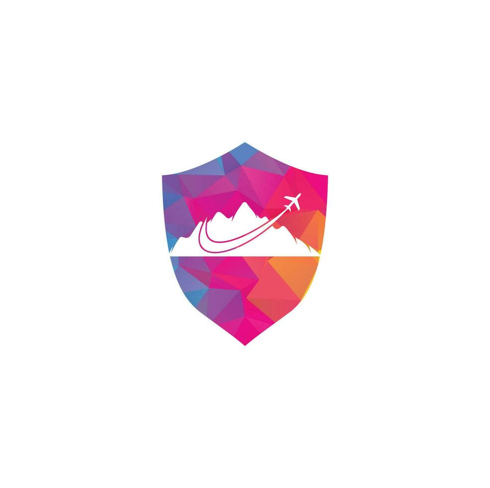 Airplane and Mountain Vector logo design. Travel logo design. plane with mountain logo