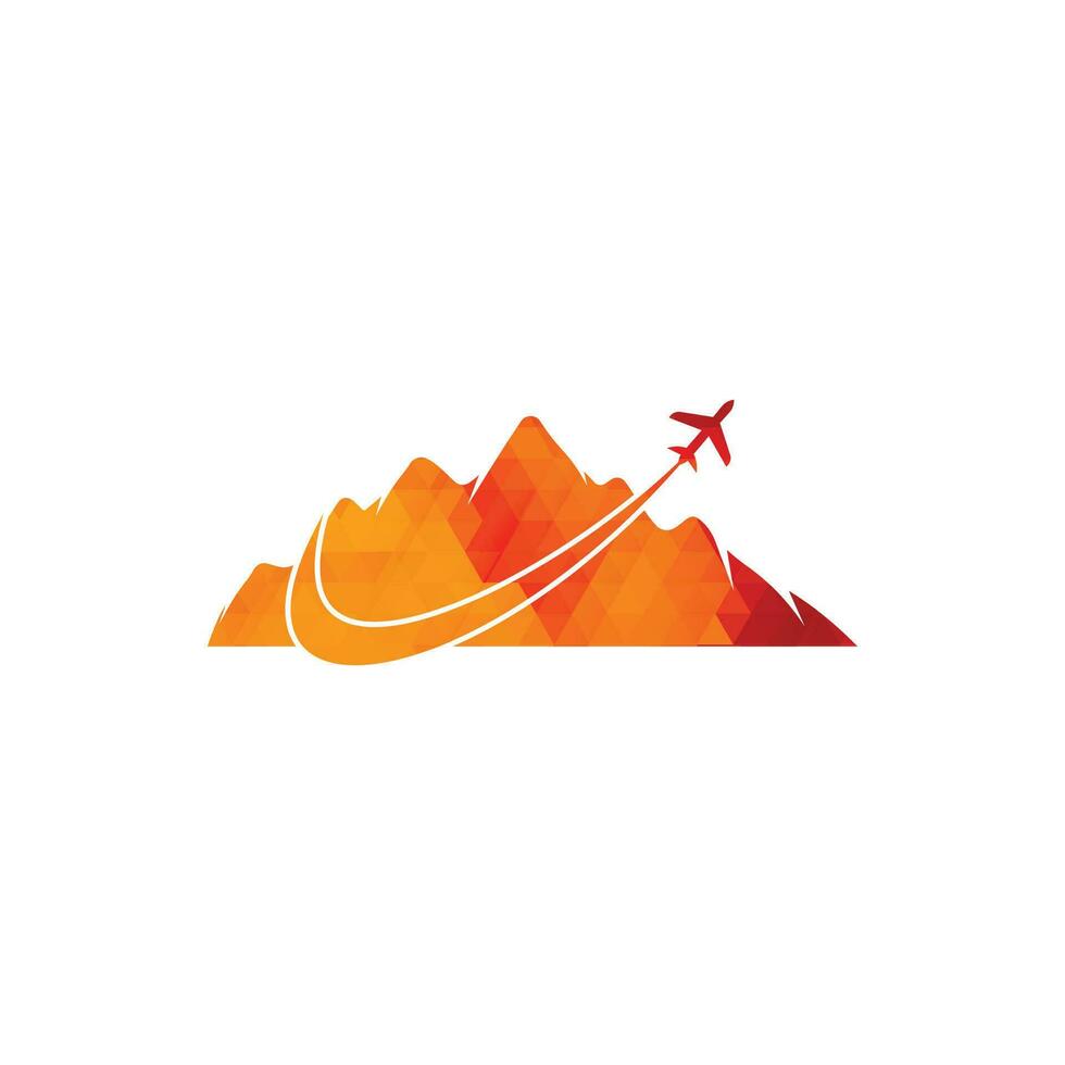 diseño de logotipo vectorial de avión y montaña. diseño de logotipo de viaje. avión con logo de montaña vector