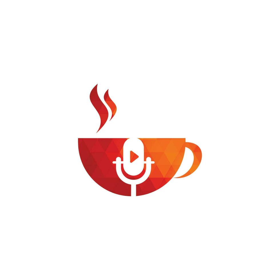 Coffee podcast logo design template, microphone classic and coffee cup vector