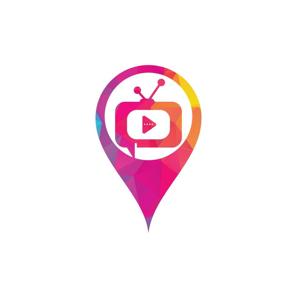 Creative chat TV map pin shape concept logo design. Talk Show Logo Design vector