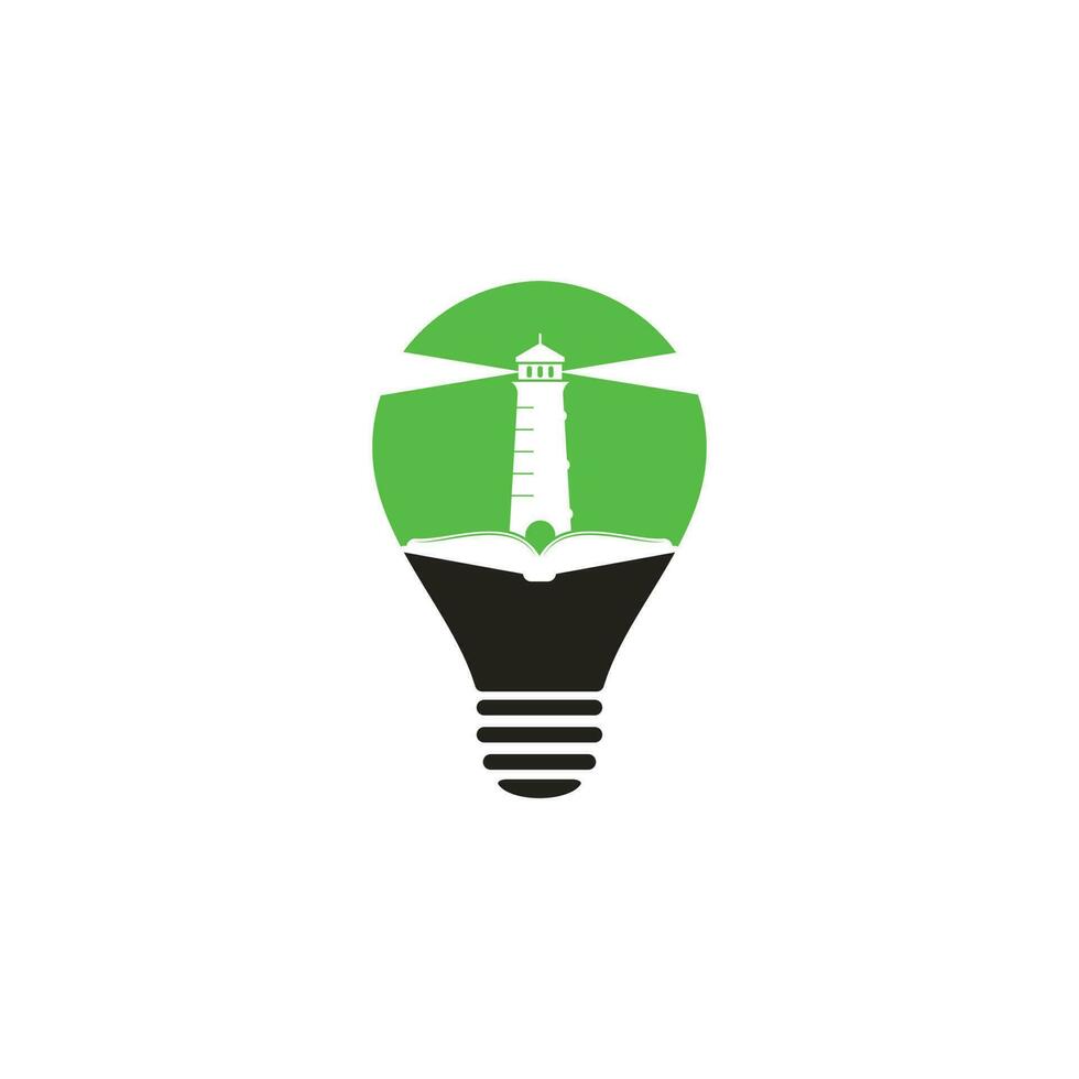 Book and Light House bulb shape concept Logo design template. Book lighthouse icon vector