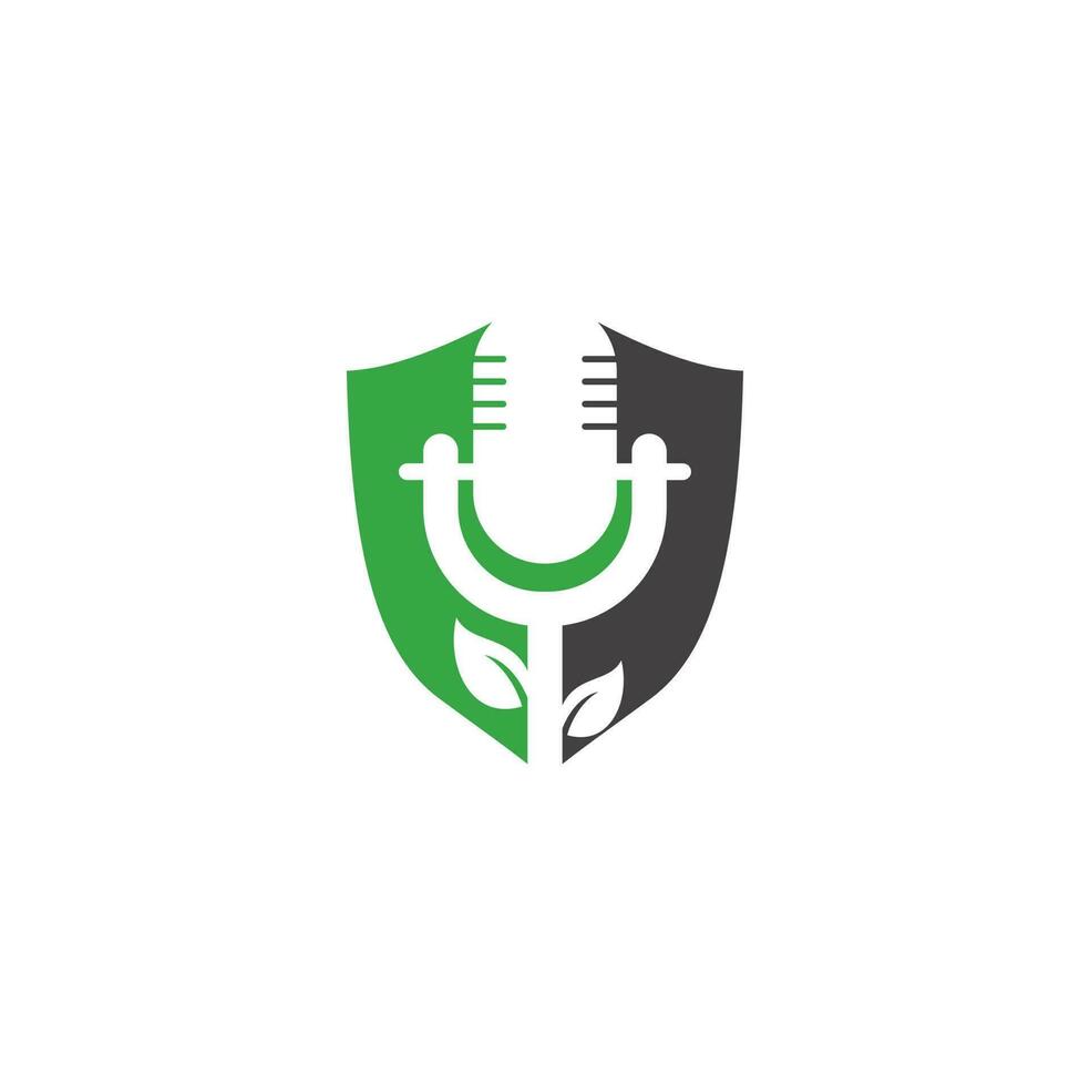 plantilla de diseño de logotipo de podcast de hoja. vector de plantilla de logotipo de podcast de naturaleza. logotipo de la naturaleza del podcast.