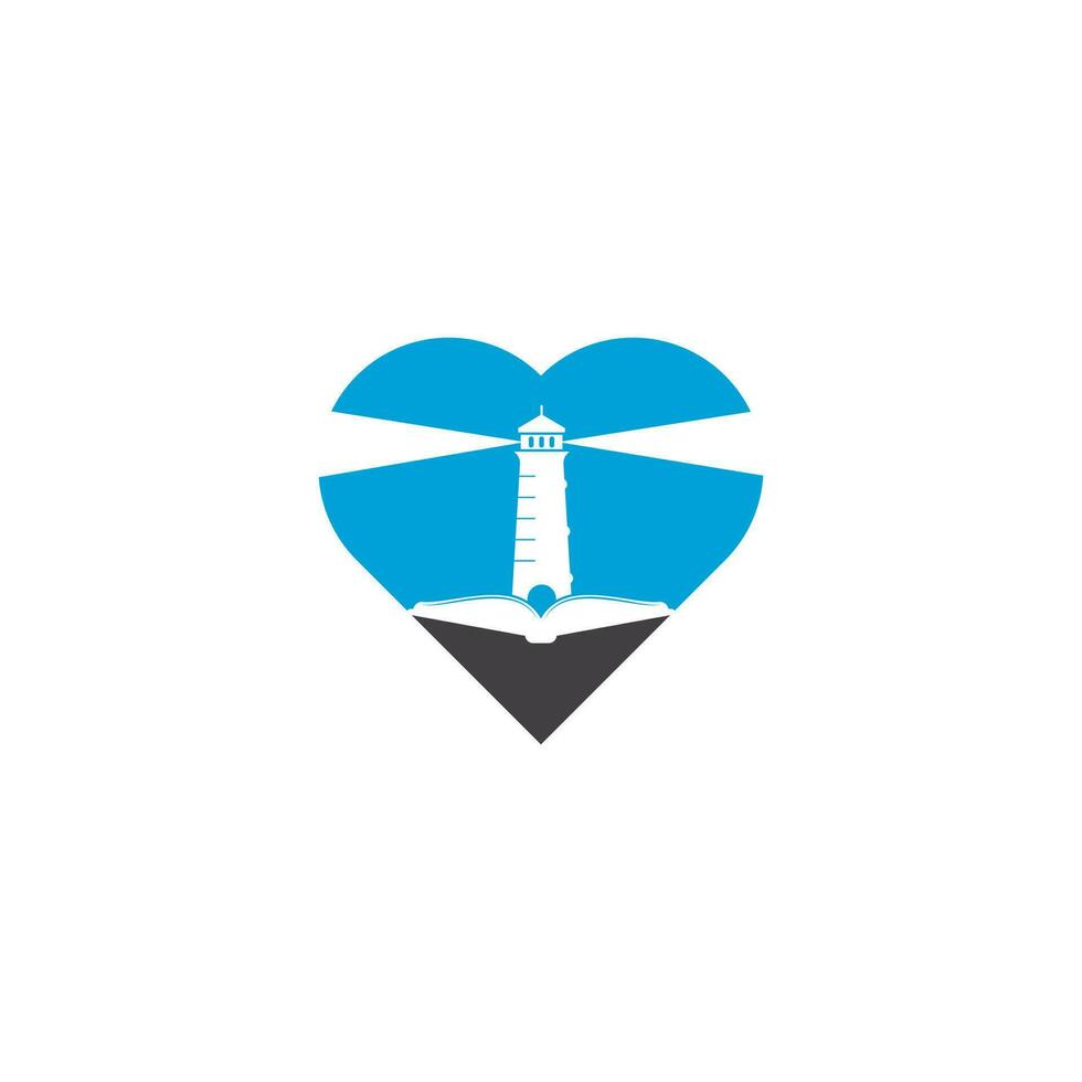 Book and Light House heart shape concept Logo design template. Book lighthouse icon vector