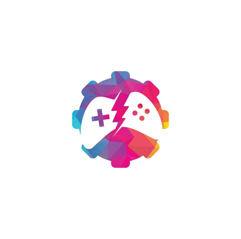 Game with Gear logo template vector. Joystick design Icon. GEAR GAME logo vector