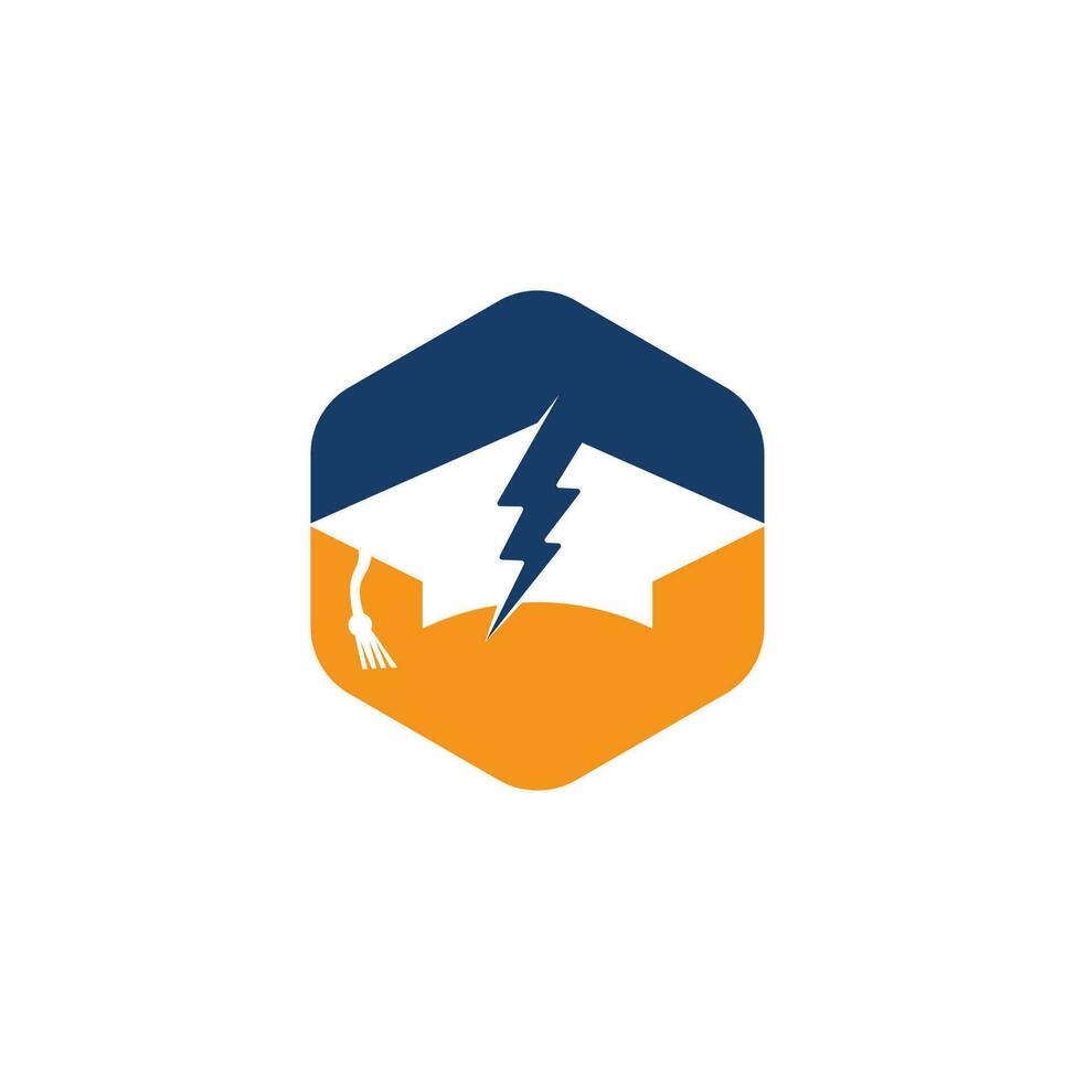 plantilla de logotipo de vector de tapa de educación flash. icono de símbolo de trueno y sombrero.
