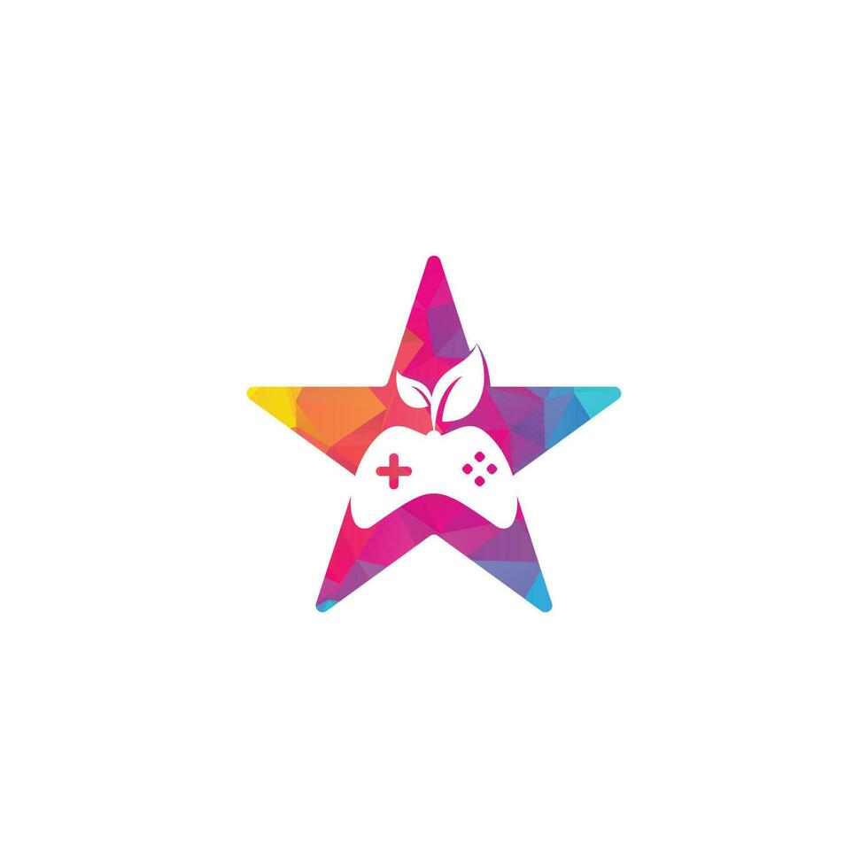 Game and leaf star shape concept logo design template. Gaming and leaf logo design template. vector
