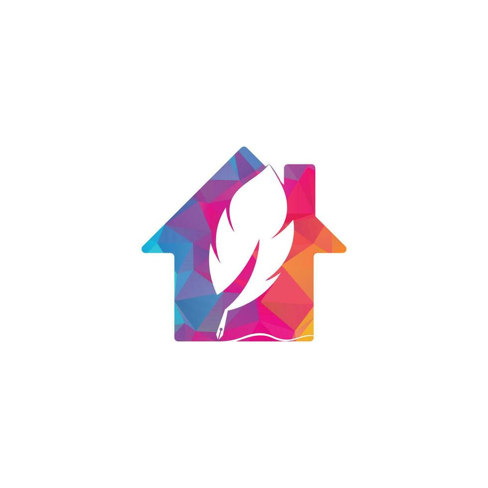 Feather Quill home shape concept symbol vector design. Education and publication logo concept.