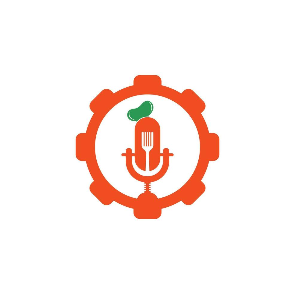 plantilla de diseño de logotipo de concepto de forma de engranaje de podcast de chef. vector de diseño de logotipo de educación de chef