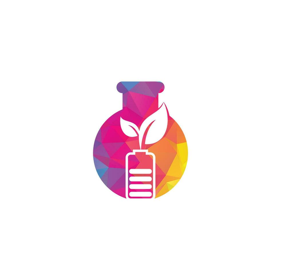 Battery leaves lab shape concept vector logo design. Battery and leaf icon natural energy symbol design element logo template