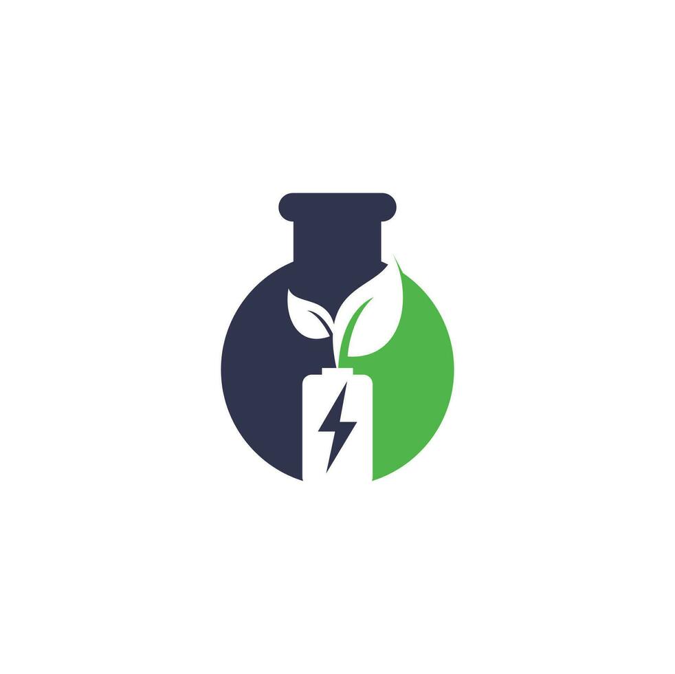 la batería deja el diseño del logotipo vectorial del concepto de forma de laboratorio. plantilla de logotipo de elemento de diseño de símbolo de energía natural de icono de batería y hoja vector