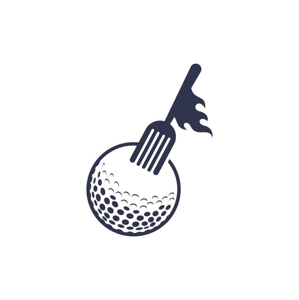 plantilla de diseño de logotipo de golf y tenedor. ilustración creativa de vector de diseño de logotipo de restaurante de golf