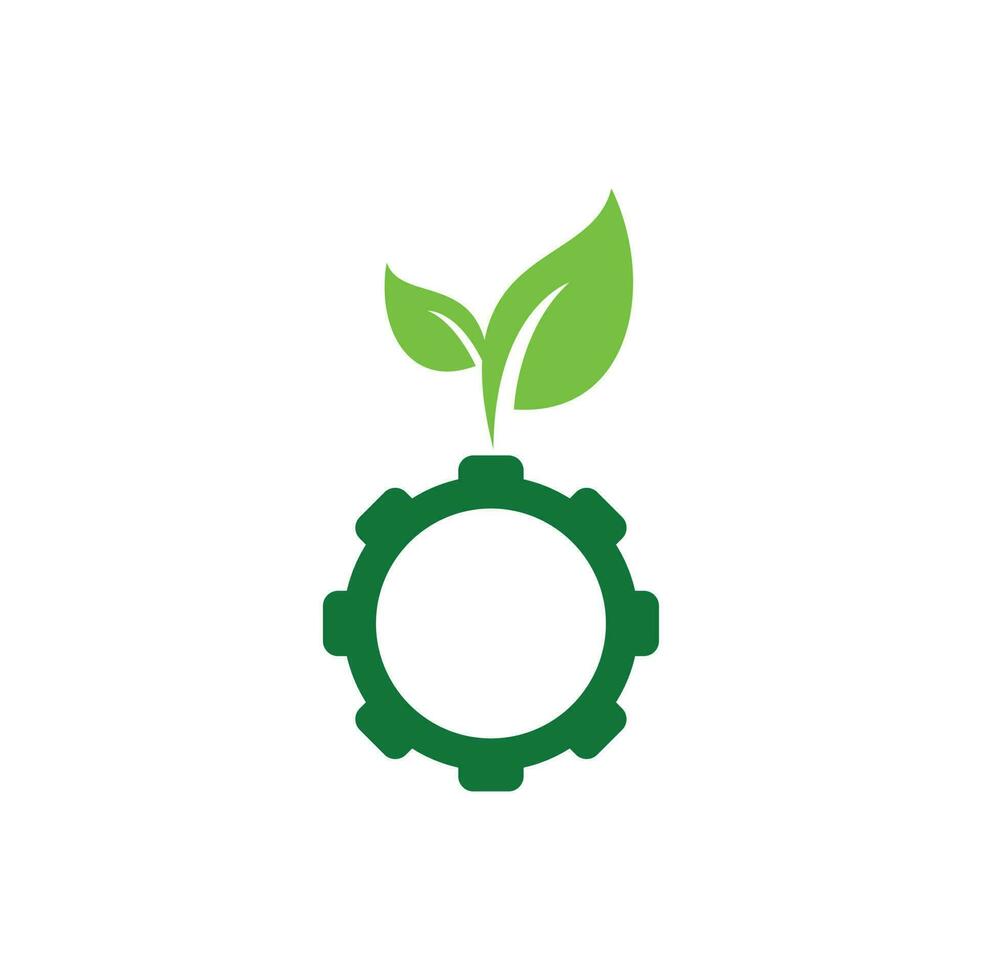 Gear leaf vector logo design. Green eco energy, technology and industry.