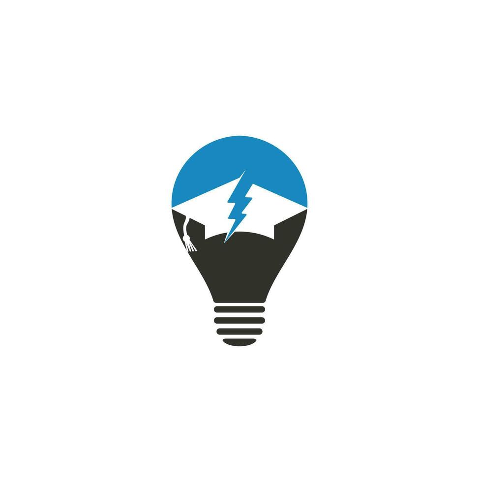 Flash education cap bulb shape concept vector logo template. Thunder and hat symbol icon