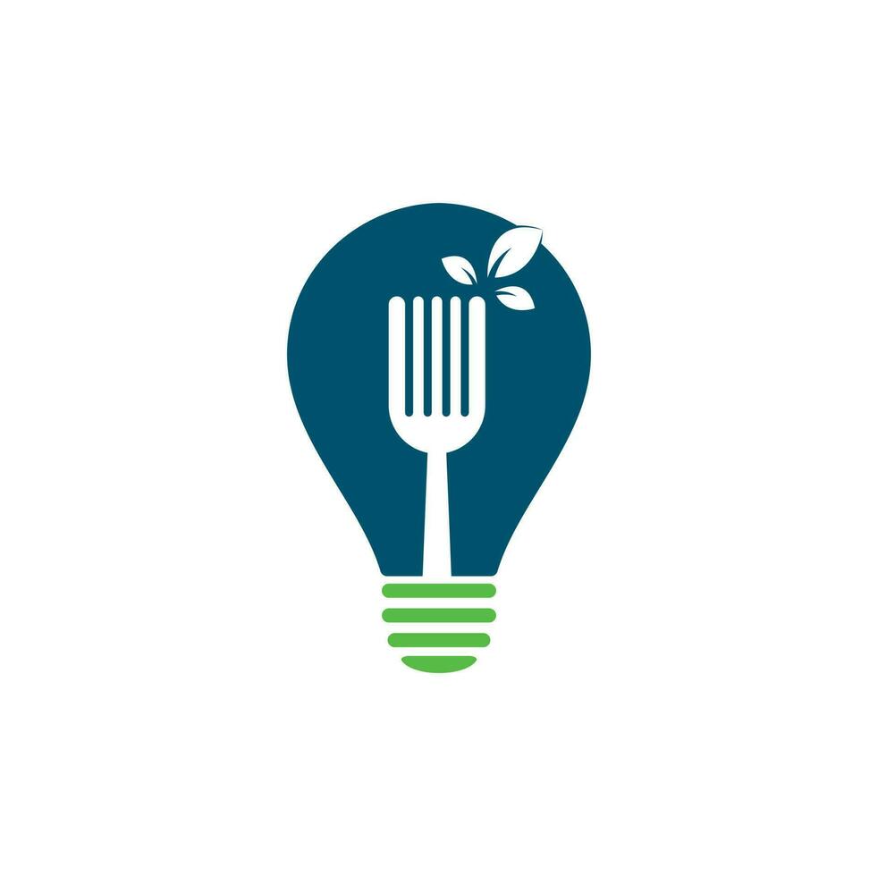 Healthy Food bulb shape concept Logo design. Fork and leaf Logo icon. vector