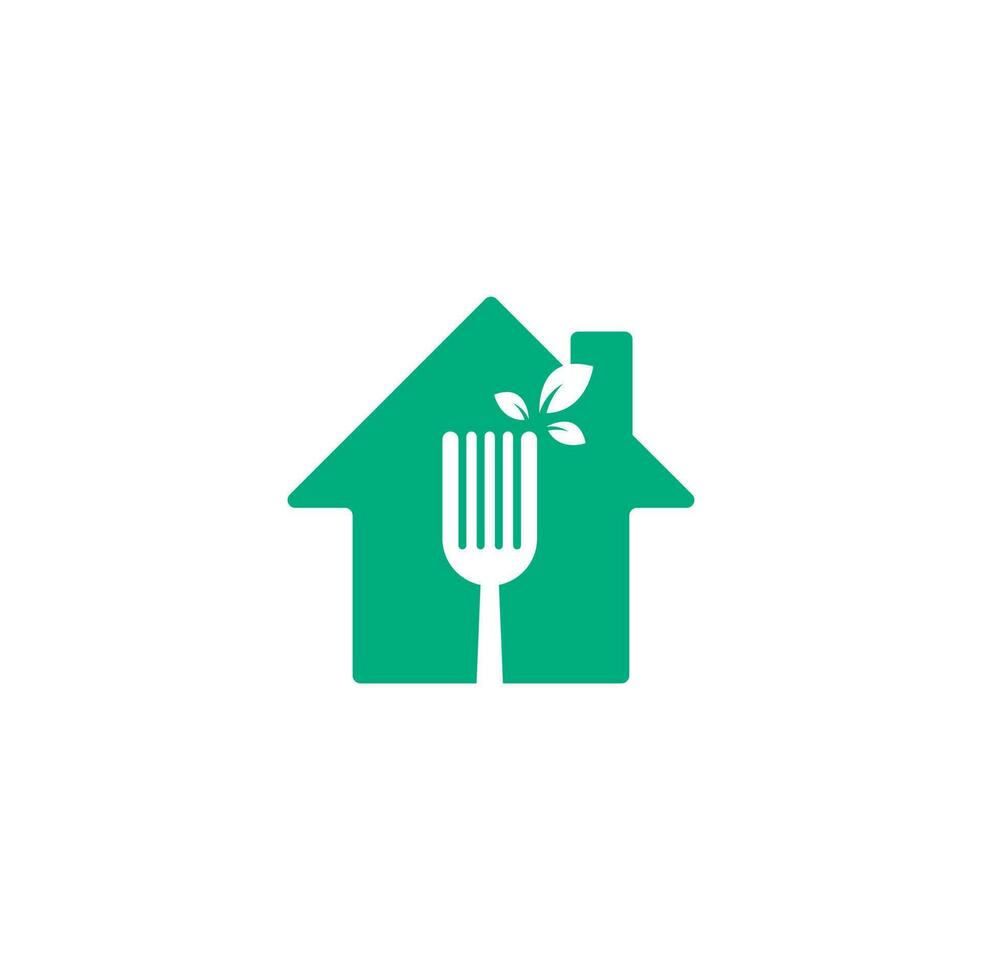 Healthy Food home shape concept Logo design. Fork and leaf Logo icon. vector