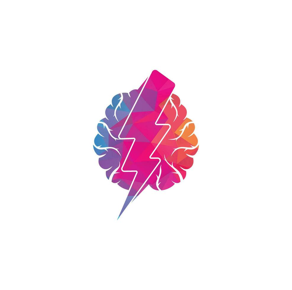 Brain and thunder logo. power brain logo design template. Brain power with electric symbol for logo design vector editable