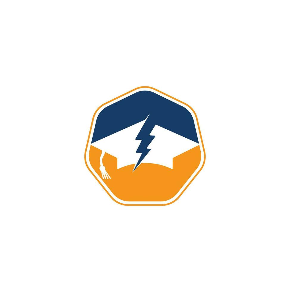 Flash education cap vector logo template. Thunder and hat symbol icon.