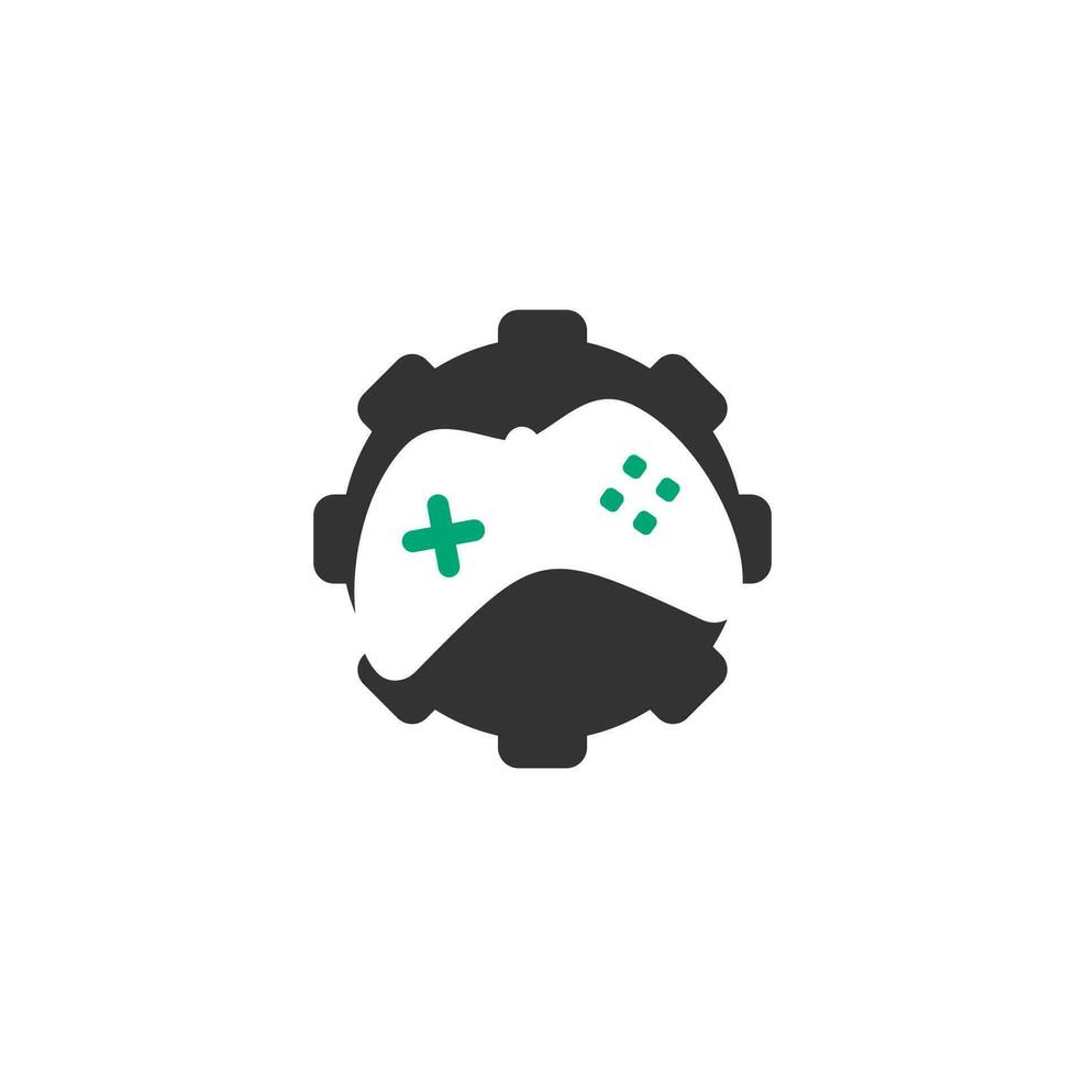 juego con vector de plantilla de logotipo de engranaje. icono de diseño de joystick. logotipo del juego de engranajes