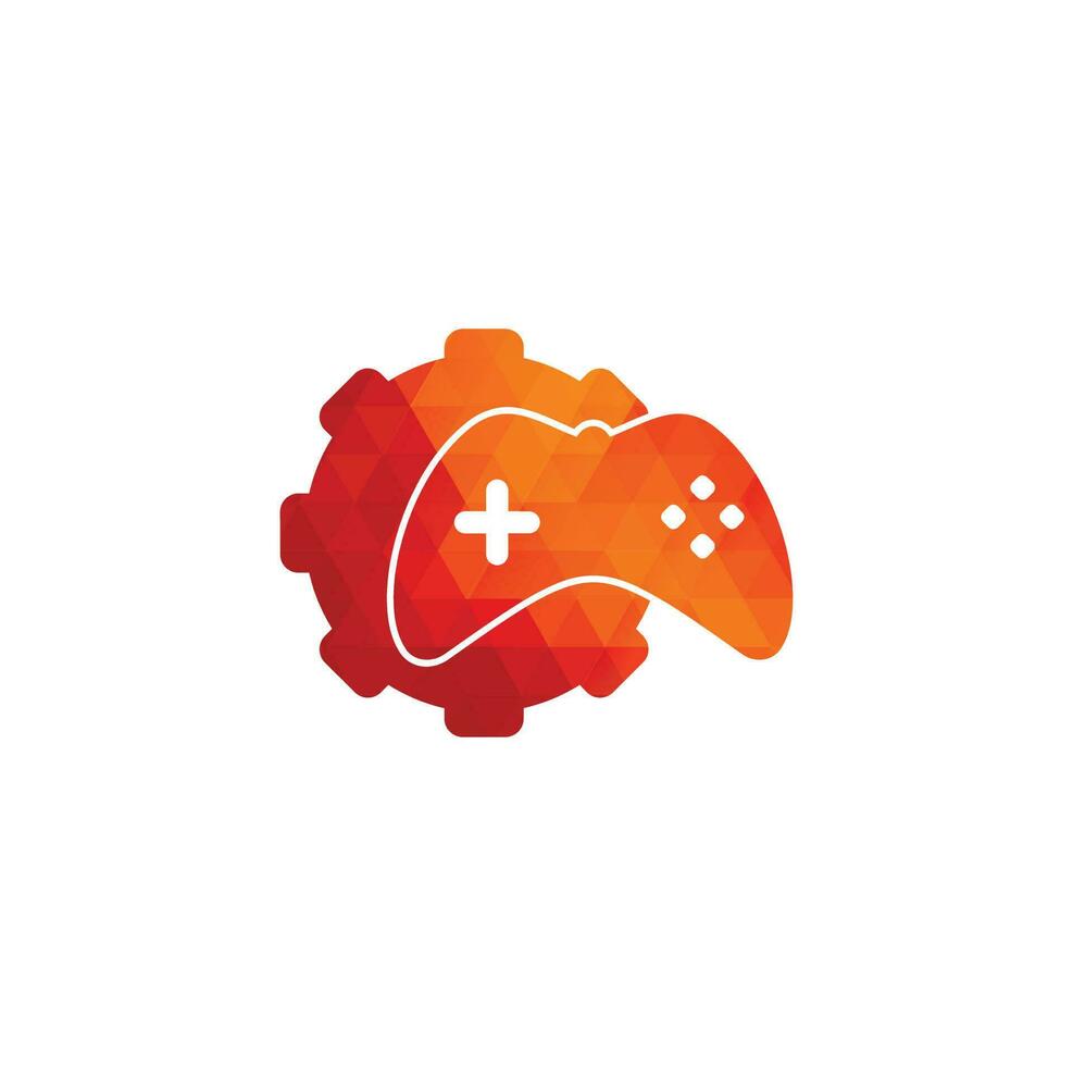 juego con vector de plantilla de logotipo de engranaje. icono de diseño de joystick. logotipo del juego de engranajes