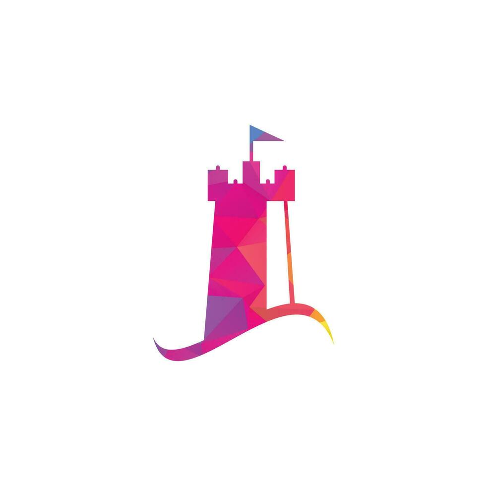 ilustración de icono de vector de logotipo de onda de castillo. logotipo simple de castillo y ola oceánica