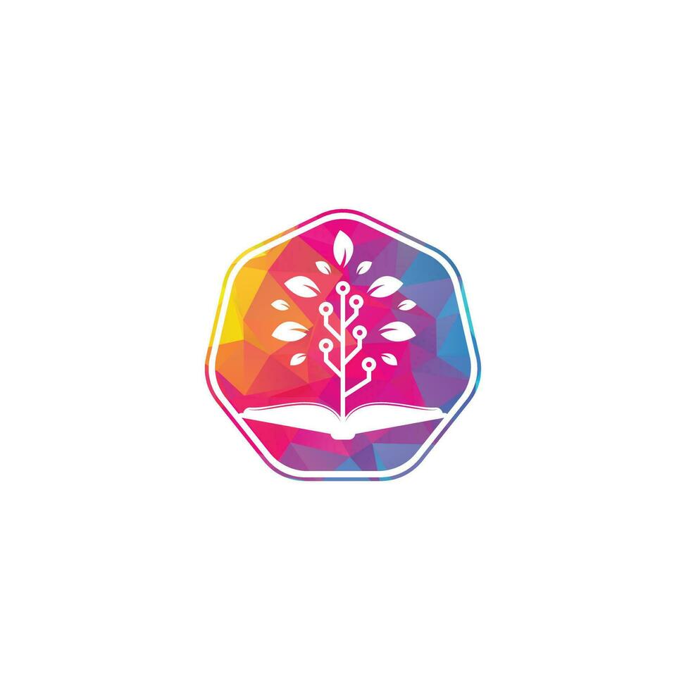 Education tech logo design vector. Book and tech tree logo design. vector