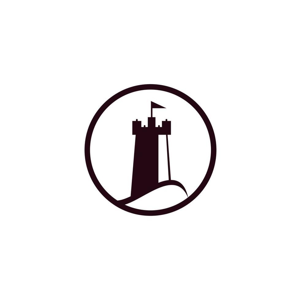 Castle Wave Logo Vector Icon Illustration. Simple castle and ocean wave logo
