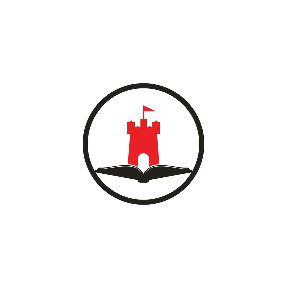 vector de diseño de plantilla de logotipo de libro de castillo. combinación de logo de libro y castillo. torre y símbolo o icono del mercado.