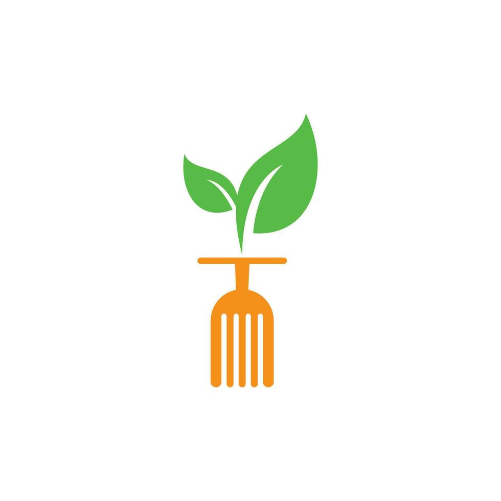 Healthy food logo template. Organic food logo with spoon and leaf symbol. vector