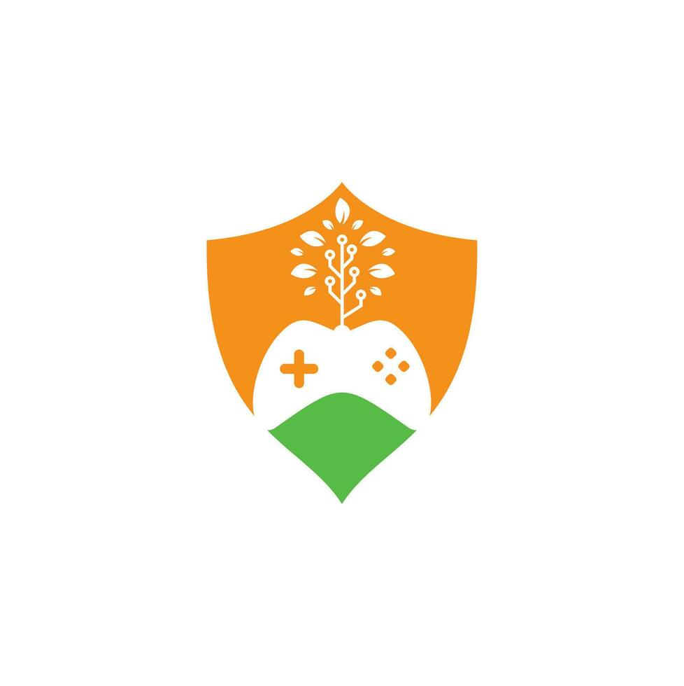 Game and tech tree logo design template. Gaming and leaf logo design template. vector