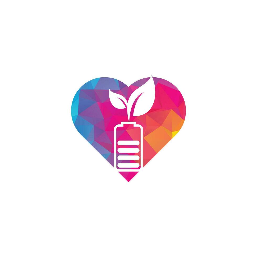 Battery leaves heart shape concept vector logo design. Battery and leaf icon natural energy symbol design element logo template