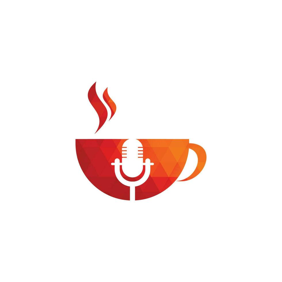 plantilla de diseño de logotipo de podcast de café, micrófono clásico y vector de taza de café