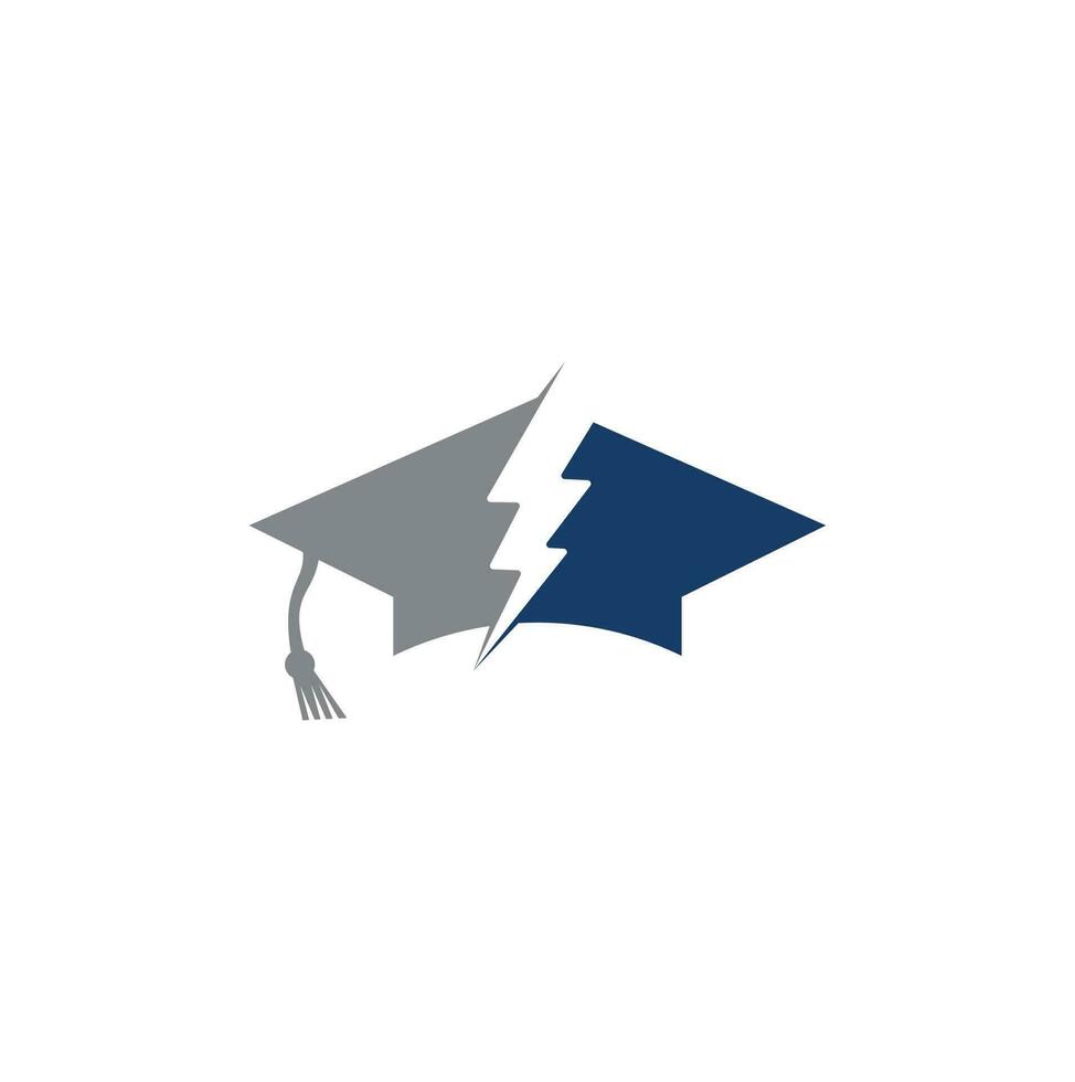 Flash education cap vector logo template. Thunder and hat symbol icon.