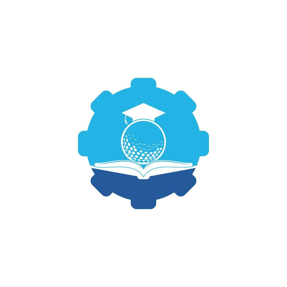 vector de diseño de logotipo de forma de engranaje de golf de libro de graduación. elemento de diseño de logotipo de icono de libro de golf